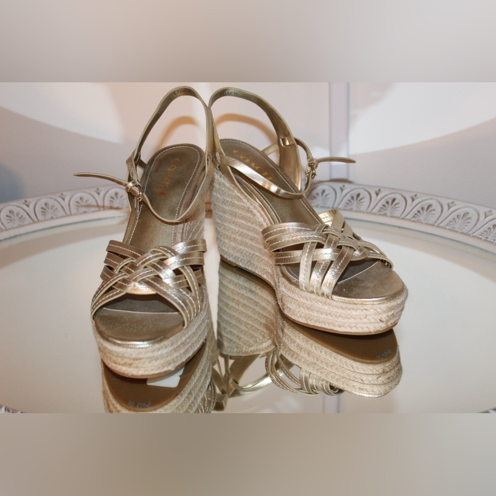 Coach Dottie Metallic Gold Wedge Sandals
